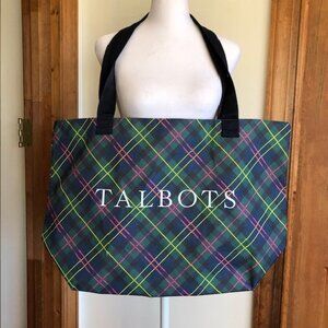 TALBOTS Tartan Plaid Extra Large Market Tote Reusable Shopping Bag